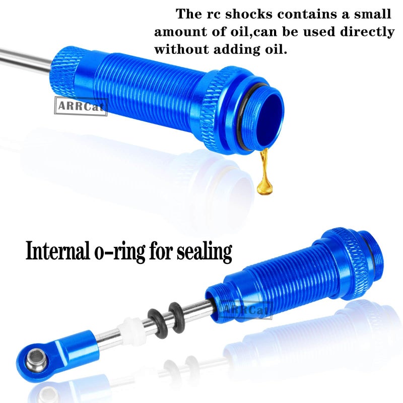 ARRCat Big Bore RC Shock for Slash 4WD 4x4 ترقية أجزاء 1/10 Stampede 4WD 4x4 Hoss 4WD 4x4 Rustler 4WD 4x4 4 قطع من الألومنيوم معدن كامل ممتص الصدمات الأمامي الخلفي استبدال 5862 أزرق داكن - Image 4
